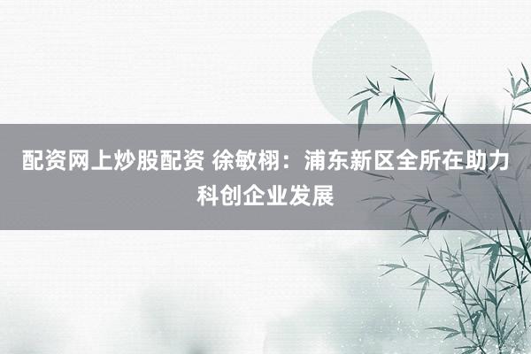 配资网上炒股配资 徐敏栩：浦东新区全所在助力科创企业发展