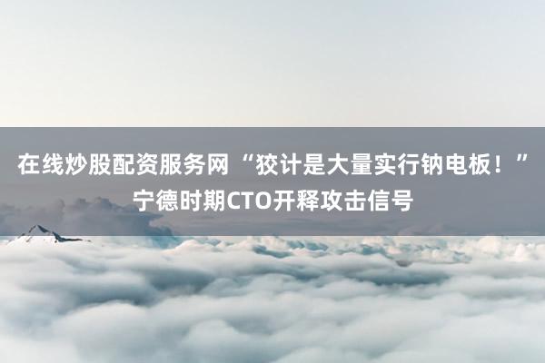 在线炒股配资服务网 “狡计是大量实行钠电板！”宁德时期CTO开释攻击信号
